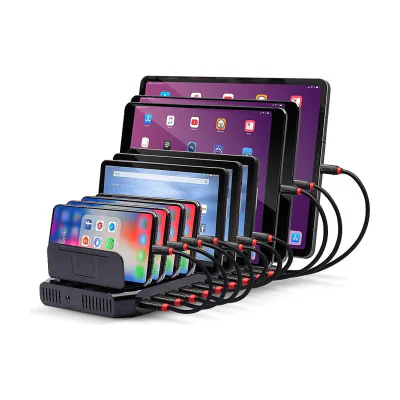 Lindy 96W 10 Port USB Charging Station, Freestanding, Plastic, Black, Contact, With all USB Type A devices, Power