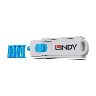 Lindy HDMI Port Blocker Kit, Blue (1x Key, 4x Locks), Port blocker + key, HDMI, Blue, Grey, Acrylonitrile butadiene styrene (ABS), 1 pc(s), Polybag