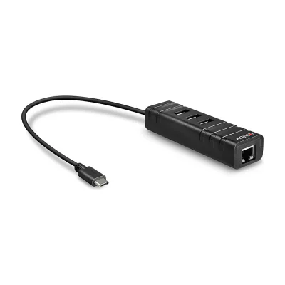Lindy USB 3.2 Type C Hub and Gigabit Ethernet Converter, USB 3.2 Gen 1 (3.1 Gen 1) Type-C, RJ-45, USB 3.2 Gen 1 (3.1 Gen 1) Type-A, 5000 Mbit/s, Black, Plastic, 0.26 m