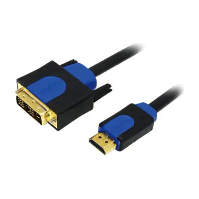 LogiLink CHB3105, 5 m, HDMI, DVI-D, Gold, Black, Blue, Male/Male