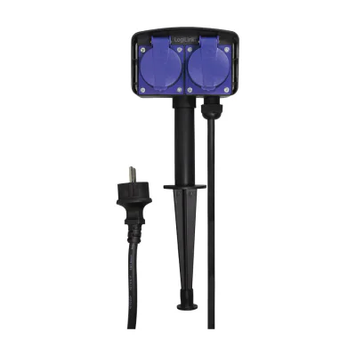 LogiLink LPS214, 2 m, Outdoor, IP44, Black, Blue, RoHS, 2 AC outlet(s)
