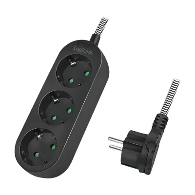 LogiLink LPS261, 1.5 m, Indoor, IP20, 1.5 mm², Black, White, 3 AC outlet(s)