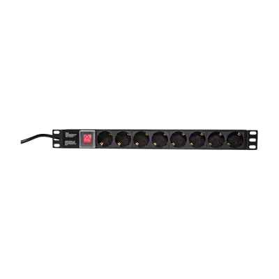 LogiLink PDU8C01, Basic, 1U, Aluminium, Black, 8 AC outlet(s), Type F
