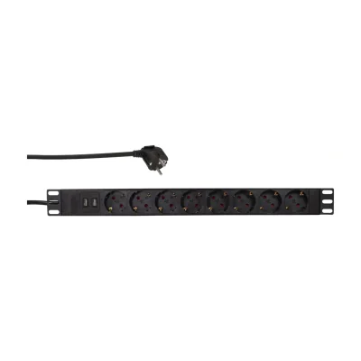 LogiLink PDU8C02, Basic, 1U, Aluminium, Black, 8 AC outlet(s), Type F