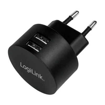 LogiLink USB socket adapter, 2x USB-port for Fast Charging, 10.5W, Indoor, AC, 5 V, Black