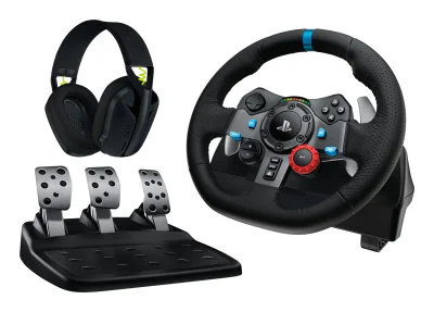 LOGITECH G29 EU + G435 Black Gaming Controller Aluminium Black USB Steering wheel + pedals + headset PC "991-000539"