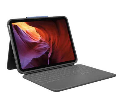 Logitech Rugged Folio Ultra-protective keyboard case with Smart Connector for iPad (10th gen) - Oxford Grey - UK