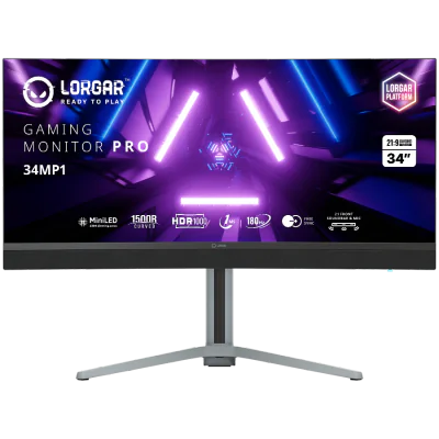 LORGAR 34MP1, UWQHD MiniLED Gaming Monitor Pro, 34 (3440*1440) VA curve monitor, black/milky grey "LRG-34MP1W180C-GY"