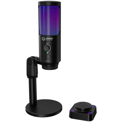 LORGAR SMP40, RGB Microphone with external mute button and metal stand, Black "LRG-SMP40-BK"