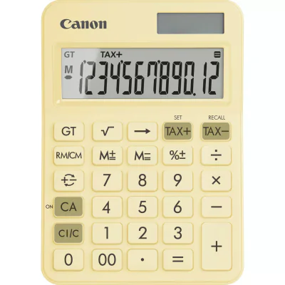"""Calculator birou Canon LS-125KB-PYL, Pastel Yellow, 12 digits, 29 keys, dual power, M+, M-,RM/CM, Tax+, Tax-"""
