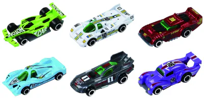 MACHETA DIE CAST, SET 6 MASINI CURSE, SCARA 1/64, 7.5CM, DIVERSE MODELE SI CULORI- VERDE, ALB, ROSU, BLEU, NEGRU, MOV, PORTOCALIU, GRI, ALBASTRU, MARO, GALBEN