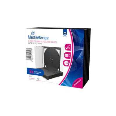 MediaRange CD Jewelcase for 2 discS, 10.4mm, bk tray, 5 pack "BOX31-2"