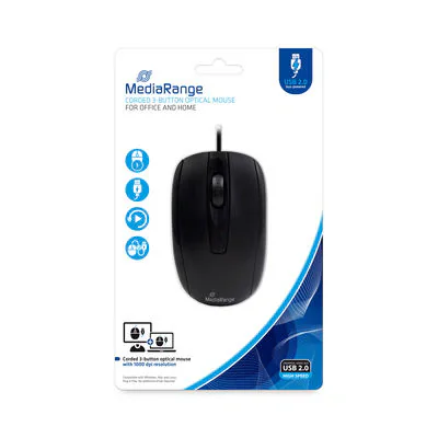 MediaRange Corded 3-button optical mouse, black "MROS211"