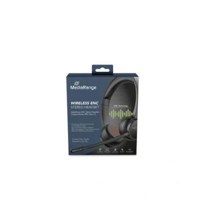 MediaRange Wireless ENC Stereo Headset with rotatable microphone arm, Function Buttons, Rechargeable 400mAh Battery, 2-Device Pairing (BT Ver. 5.2), Black "MROS307"