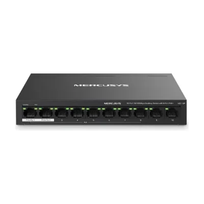 MERCUSYS DESKTOP SWITCH 10PORT MS110P POE, Interfata:  10× 10/100 Mbps, Standarde si protocoale:  IEEE 802.3x Flow Control, Dimensiuni:  171*98* 27 mm, Porturi POE: 1-8, Buget POE: 65W.