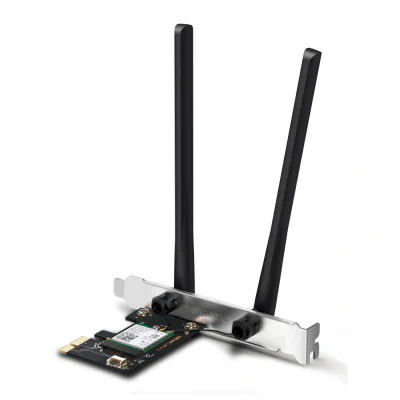 AX3000 Dual-Band Wi-Fi 6 Bluetooth PCI Express Adapter SPEED: 2402 Mbps at 5 GHz + 574 Mbps at 2.4 GHz SPEC: 2× High Gain Dual-Band External Antennas FEATURE: Wi-Fi 6, MU-MIMO, OFDMA, 1024 QAM, HE160, WPA3, Bluetooth 5.2"