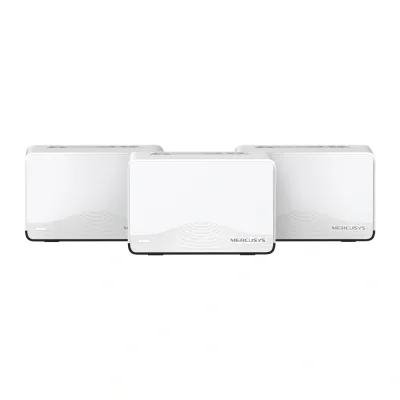 BE3600 Whole Home Mesh Wi-Fi 7 System SPEED: 688 Mbps at 2.4 GHz + 2880 Mbps at 5 GHz SPEC: Internal Antennas, 1× 2.5 Gbps Port (WAN/LAN auto-sensing), 2× Gigabit Ports (WAN/LAN auto-sensing), MLO, 4096-QAM, OFDMA, EHT160 on 5GHz FEATURE: MERCUSYS AP