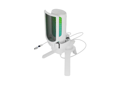 Microfon Genesis Radium 250, tip Condenser, model cardioid, suport fix, conectivitate USB-C, raspuns in frecventa 50 - 16.000 Hz, sensibilitate 40 dB, lungime cablu 200 cm, alb