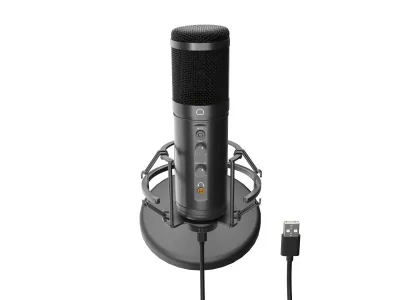 Microfon Genesis Radium 600 G2, tip Condenser, model cardioid, suport fix, conectivitate USB-C si Jack 3.5 mm,  raspuns in frecventa 30 - 18.000 Hz, sensibilitate -36 dB, lungime cablu 180 cm, negru