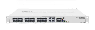 Mikrotik Cloud Router Switch, CRS328-4C-20S-4S+RM; Smart Switch, 20 xSFP cages, 4 x SFP+ cages, 4 x Combo ports (Gigabit Ethernet or SFP),800MHz CPU, 512MB RAM, 1U rackmount case, Dual Power Supplies, RouterOSL5 or SwitchOS (Dual Boot); Max power con