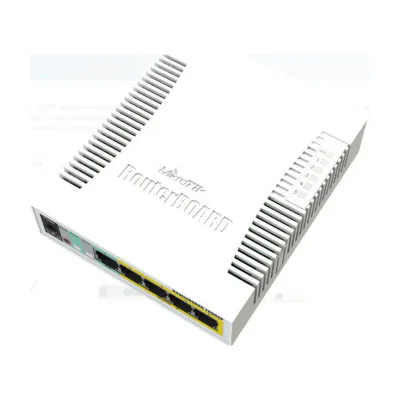 MIKROTIK SMALL SOHO SWITCH RB260GSP CSS106-1G-4P-1S, 5 X GIGABIT POE, Dimensiuni: 113x139x28mm, Sistem operare: MikroTik SwOS, 128Kb Flash, Consum maxim: 53W, Porturi POE:2-5, Passive POE, 5 x 10/100/1000, 1 x SFP.