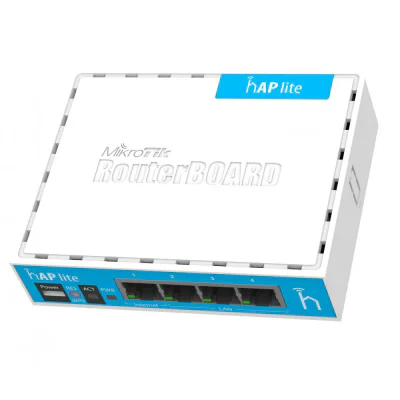 Miktrotik Hap Mini access point, RB941-2ND; home wireless AP with dualchain 2.4GHz wireless, powered by USB; 1* CPU core count; CPU nominalfrequency: 650 MHz; Size of RAM: 32 MB; Storage size: 16 MB; 2* Wireless2.4 GHz number of chains; Wireless 2.4 