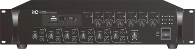 Mixer amplificator cu 6 zone de reglaj ITC TI-2406S, pentru sisteme de Public Address (PA), putere 240W @100V, MP3(USB/SD)+FM Tuner si Bluetooth, 4 x intrari de microfon, 2 x intrari de linie, 1 x intrare EMC, 1 x intrare TEL, Chime integrat, 5 funct