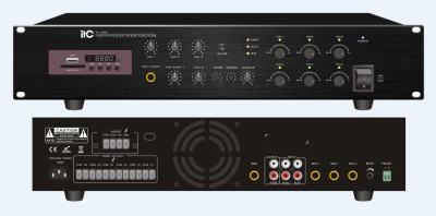 Mixer amplificator cu 6 zone de reglaj ITC TI-240Z, pentru sisteme de Public Address (PA), putere 240W@100V, MP3(USB/SD)+FM Tuner+Bluetooth, 4 x intrari de microfon, 2 x intrari auxiliare, 1 x intrare EMC, intrare backup 24VDC, dimensiuni 484×353×88m
