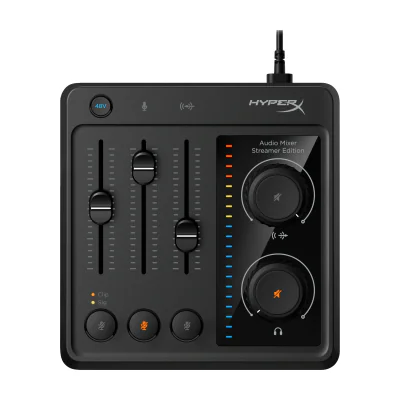 Mixer Audio HP HyperX pentru microfoane XLR și jack 3,5mm, phantom power 48V, indicatoare LED, Black