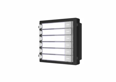 Modul de extensie videinterfon cu sase butoane de apelare Hikvision DS-KD-KK; montaj aplicat sau ingropat (acesoriile de montaj nu s untincluse), customizare afisare nume; iluminare pe timp de noapte;Conectare RS-485, 1 x Input; 1 x Output; Protectie
