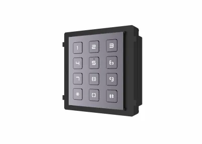 Modul de extensie videointerfon cu tastatura Hikvision DS-KD-KP; permite formarea codului de apartament sau a codului de acces; montajaplicat sau ingropat (accesoriile de montaj nu sunt incluse); iluminarepe timp de noapte; Protectie: IP65, IK7; Dime