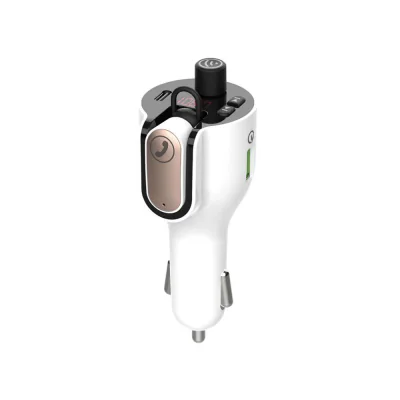 Modulator auto FM Spacer cu casca Bluetooth 5.0, earphone 30mAh, 12V-24V,alb