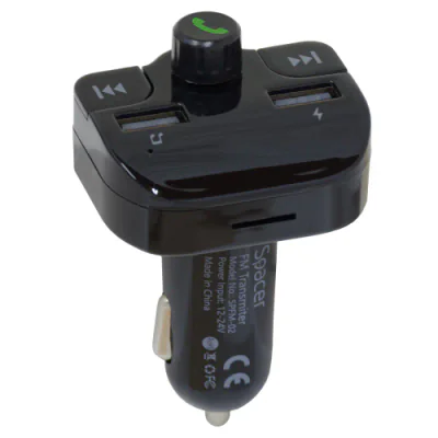 Modulator autor FM Spacer, Bluetooth 5.0, 2xUSB max. 5V/3.1A, 12V-24V, max. 10-15m, mic max. 0-1m, format MP3/WMA, 206 canale 87.5-108Mhz, USB disk, microSD, answer/hang up/redial, protectie circuit, negru
