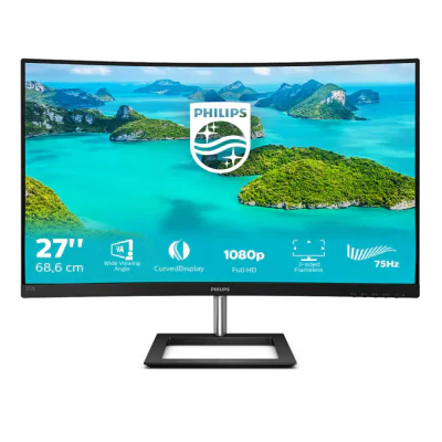 Monitor 27" Philips 272E1CA, Curbat 1500R, FHD 1920*1080, 75 Hz, 4 ms ,VA, 16:9, 250 cd/ mp, 3000:1, Mega Infinity DCR, Anti-Glare, 3H, Haze25%, WLED, 178/178, Low Blue Mode, FreeSync, VGA, HDMI, PC audio-in,Headphone out, boxe 2*3W, 3-sided frameles