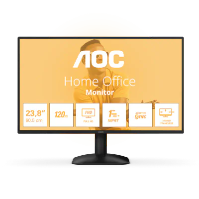 Monitor AOC 23.8" 24B31H, Diagonal (inch): 23.8, Diagonal (cm): 60, Aspect ratio: 16:9, Panel: IPS, Resolution: 1920x1080, Refresh Rate: 120Hz, Response time GtG: 4ms, Response time MPRT: 1ms, Brightness (max): 300 cd/m², Contrast (static) : 1500:1, 