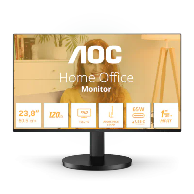 Monitor AOC 23.8" 24B3CF2, Diagonal (inch): 23.8, Diagonal (cm): 60, Aspect ratio: 16:9, Panel: IPS, Resolution: 1920x1080, Refresh Rate: 120Hz, Response time GtG: 4ms, Response time MPRT: 1ms, Brightness (max): 300 cd/m², Contrast (static) : 1500:1,