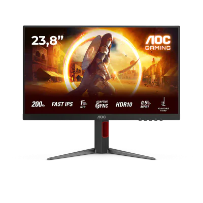 Monitor AOC 23.8" 24G4HA, Diagonal (inch): 23.8, Diagonal (cm): 60, Aspect ratio: 16:9, Panel: Fast IPS, Resolution: 1920x1080, Refresh Rate: 200Hz, Response time GtG: 1ms, Response time MPRT: 0.5ms, Brightness (max): 300 cd/m², Contrast (static) : 1