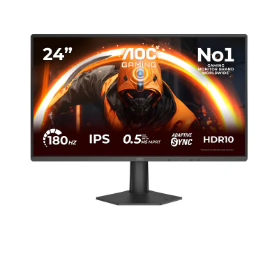 Monitor AOC 23.8" 24G50F, Diagonal (inch): 23.8, Diagonal (cm): 60.5, Aspect ratio: 16:9, Panel: IPS, Resolution: 1920x1080, Refresh Rate: 180Hz, Response time GtG: 4ms, Response time MPRT: 0.5ms, Brightness (max): 300 cd/m², Contrast (static) : 1500