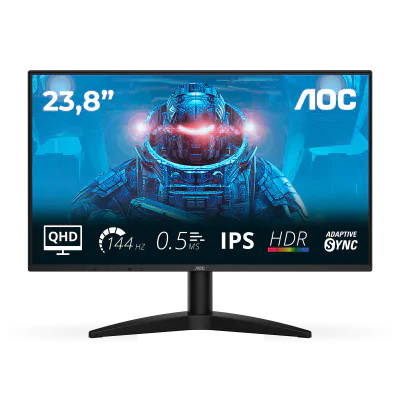 Monitor AOC 23.8" Q24B36X, Diagonal (inch): 23.8, Diagonal (cm): 60, Aspect ratio: 16:9, Panel: IPS, Resolution: 2560x1440, Refresh Rate: 144Hz, Response time GtG: 4ms, Response time MPRT: 0.5ms, Brightness (max): 300 cd/m², Contrast (static) : 1300: