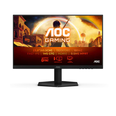 Monitor AOC 24" 24G42E, Diagonal (inch): 24, Diagonal (cm): 60.96, Aspect ratio: 16:9, Panel: IPS, Resolution: 1920x1080, Refresh Rate: 180Hz, Response time GtG: 1ms, Response time MPRT: 0.5ms, Brightness (max): 300 cd/m², Contrast (static) : 1000:1,