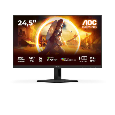 Monitor AOC 24.5" 25G4SRE, Diagonal (inch): 24.5, Diagonal (cm): 62, Aspect ratio: 16:9, Panel: Fast IPS, Resolution: 1920x1080, Refresh Rate: 300Hz, Response time GtG: 1ms, Response time MPRT: 0.3ms, Brightness (max): 400 cd/m², Contrast (static) : 