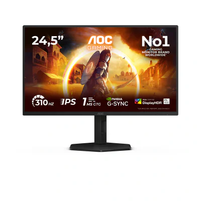 Monitor AOC 24.5" 25G4SXU, Diagonal (inch): 24.5, Diagonal (cm): 62.2, Aspect ratio: 16:9, Panel: IPS, Resolution: 1920x1080, Refresh Rate: 310Hz, Response time GtG: 1ms, Response time MPRT: 0.3ms, Brightness (max): 400 cd/m², Contrast (static) : 100