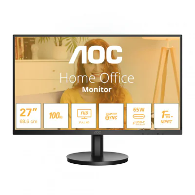 Monitor AOC 27" 27B3CA2, Diagonal (inch): 27, Diagonal (cm): 69, Aspect ratio: 16:9, Panel: IPS, Resolution: 1920x1080, Refresh Rate: 100Hz, Response time GtG: 4ms, Response time MPRT: 1ms, Brightness (max): 250 cd/㎡