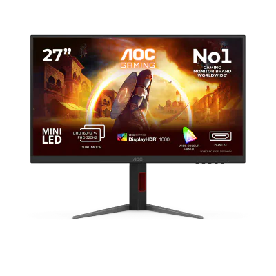Monitor AOC 27" U27G4XM, Diagonal (inch): 27, Diagonal (cm): 68, Aspect ratio: 16:9, Panel: Fast IPS, Resolution: 3840x2160, Refresh Rate: 160Hz, Response time GtG: 1ms, Brightness (max): 1200 cd/m², Contrast (static) : 1000:1, Contrast (dynamic): 80