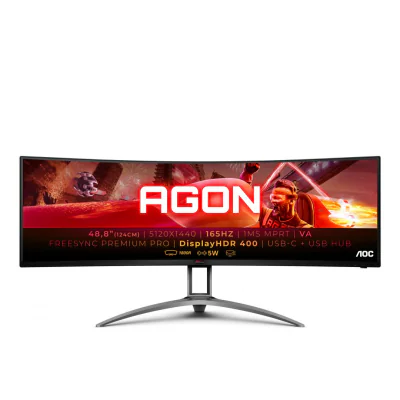 Monitor AOC 48.8" AG493UCX2, Curvature: 1800R, Diagonal (inch): 48.8, Diagonal (cm): 124, Aspect ratio: 32:9, Panel: VA, Resolution: 5120x1440, Refresh Rate: 165Hz, Response time GtG: 4ms, Response time MPRT: 1ms, Brightness (max): 400 cd/m², Contras