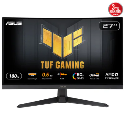 Monitor Asus 27" VG27WQ3B, Curvature: 1500R, Diagonal (inch): 27, Diagonal (cm): 69, Aspect ratio: 16:9, Panel: Fast VA, Resolution: 2560x1440, Refresh Rate: 180Hz, Response time GtG: 1ms, Response time MPRT: 0.5ms, Brightness (max): 300 cd/m², Contr