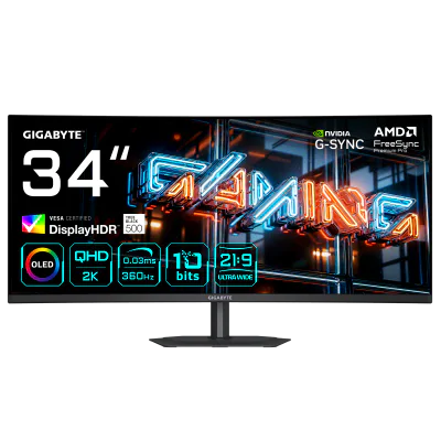 Monitor Consumer GIGABYTE MO34WQC36, 34", 3440 x 1440 pixeli, Black