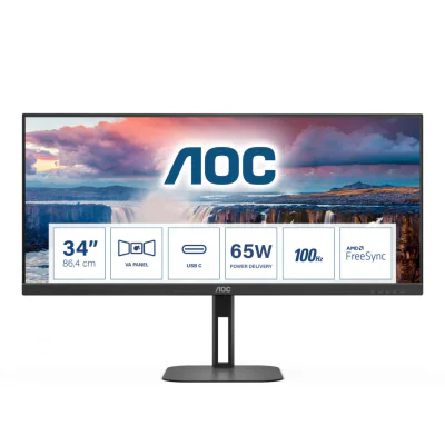 Monitor Gaming AOC U34V5C/BK, 34 inch, 21:9, UltraWide Quad HD 3440 x 1440, VA, 100 Hz, 4 ms