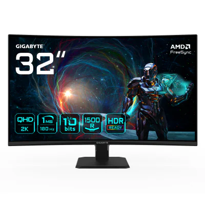 Monitor Gaming GIGABYTE GS32QCA, 31,5 inch, curbat, Quad HD 2560 x 1440, VA, 180 Hz, 1 ms