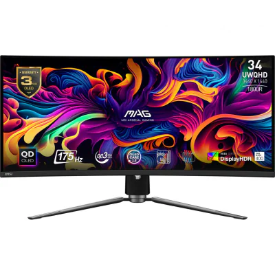 Monitor Gaming MSI MAG 341CQP QD-OLED, 34 inch, curbat, 21:9, UltraWide Quad HD 3440 x 1440, OLED, 175 Hz, 0,03 ms